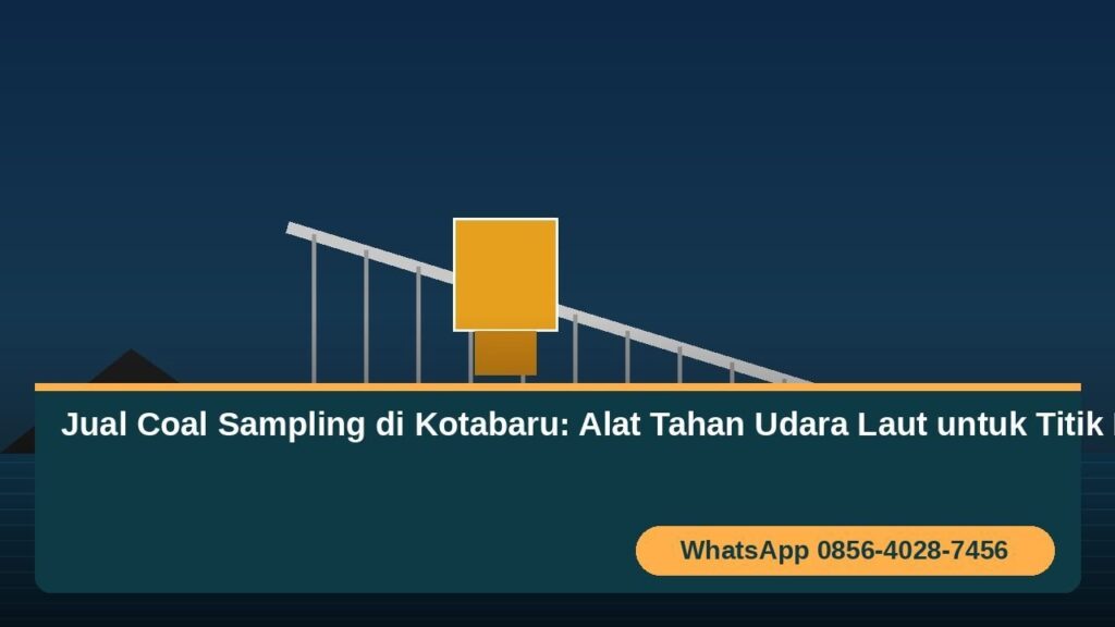 Ilustrasi coal sampling system di conveyor jetty batubara Kotabaru dengan tongkang di laut